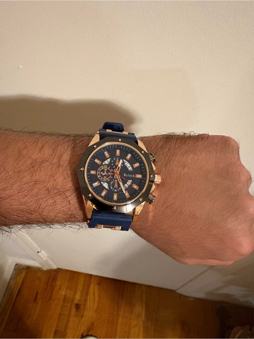 Men's Navy and Rose Gold Sport Chronograph Watch